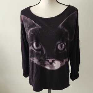 Black Cat Face Sweat Shirt SzL